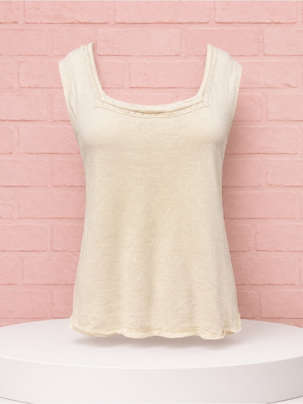 Maggie McNaughton XL Ivory Square Neck Embellished Sweater Tank